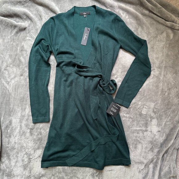 NWT Lulus Literary Lover Forest Green Wrap Sweater Dress Size S - Picture 2 of 4